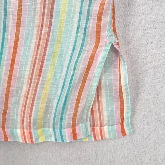 FACONNABLE Linen Button up Shirt Womens XL White Aqua Orange Striped Long Sleeve - Picture 8 of 12